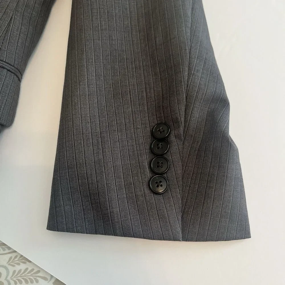 Joseph Jos. A. Bank 100% Wool Grey Striped 2 Button Blazer Slim Fit Size 44R